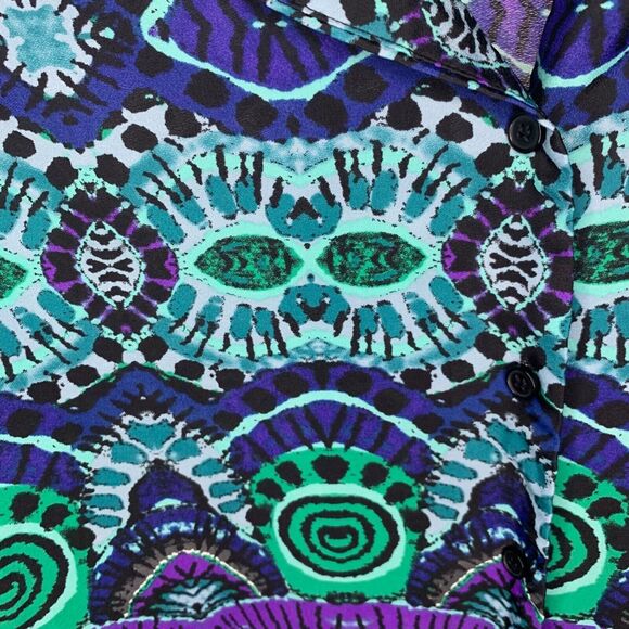 Maeve By Anthropology Ikat Pattern Shirt Dress Women Size Small Roll Tab Sleeve - Picture 10 of 14